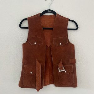 Vintage Leather Vest Boho Brown XS/S Handmade Unique